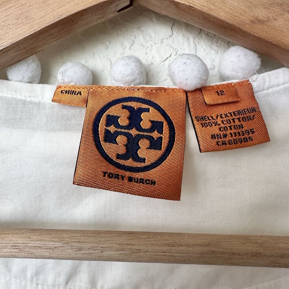 Tory Burch White blouse Cotton Pomp Pomp Long Sleeves 12 - Picture 5 of 12